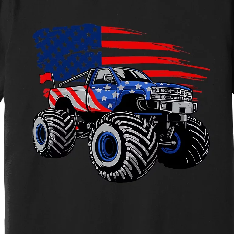 Boys Monster Truck Lover American Flag Racing USA Patriotic Premium T-Shirt