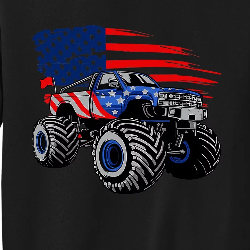 Boys Monster Truck Lover American Flag Racing USA Patriotic Tall Sweatshirt