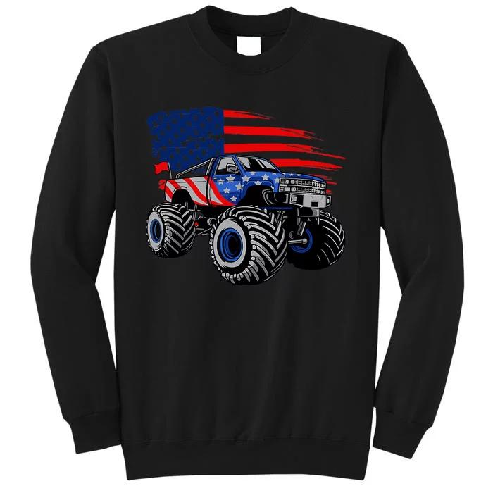 Boys Monster Truck Lover American Flag Racing USA Patriotic Tall Sweatshirt