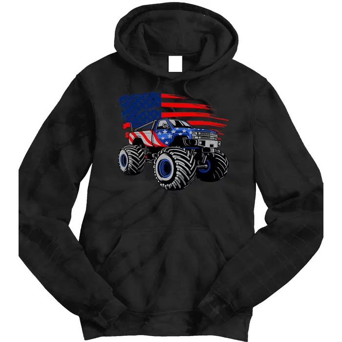 Boys Monster Truck Lover American Flag Racing USA Patriotic Tie Dye Hoodie