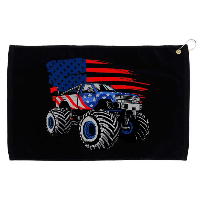 Boys Monster Truck Lover American Flag Racing USA Patriotic Grommeted Golf Towel