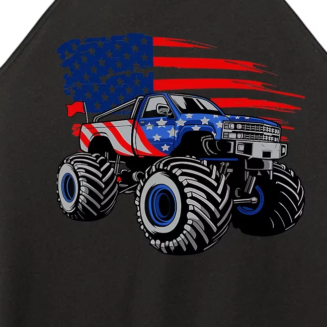 Boys Monster Truck Lover American Flag Racing USA Patriotic Women’s Perfect Tri Rocker Tank