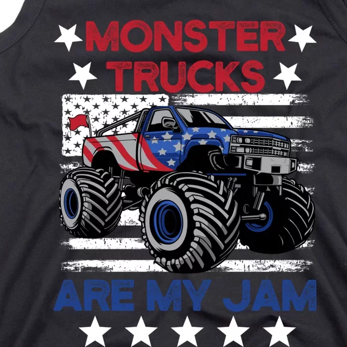 Boy Monster Truck American Flag Racing USA Patriotic Retro Tank Top