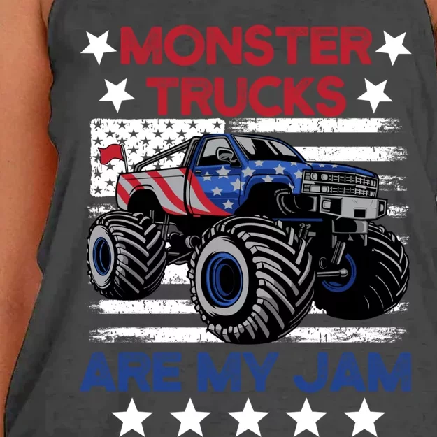 Boy Monster Truck American Flag Racing USA Patriotic Retro Women's Knotted Racerback Tank