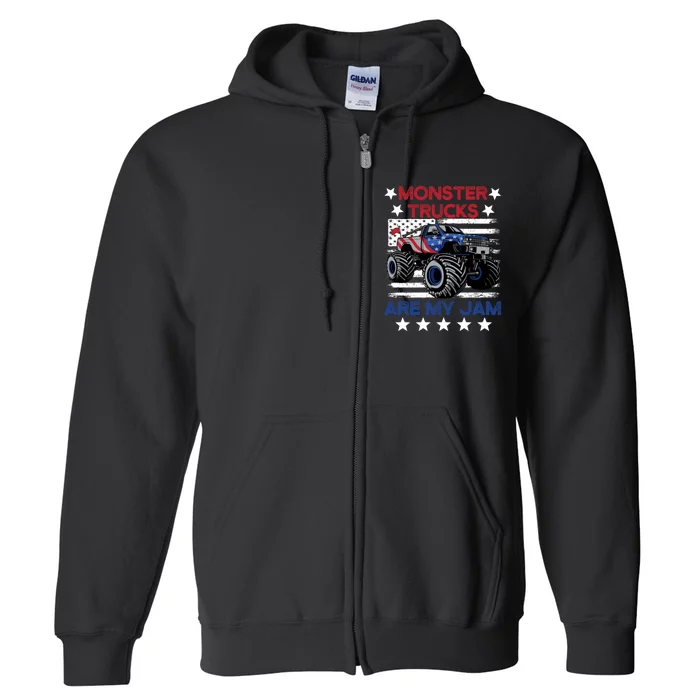 Boy Monster Truck American Flag Racing USA Patriotic Retro Full Zip Hoodie