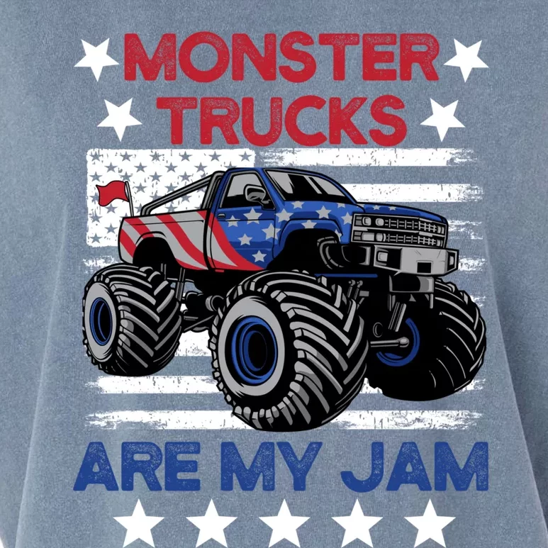 Boy Monster Truck American Flag Racing USA Patriotic Retro Garment-Dyed Women's Muscle Tee