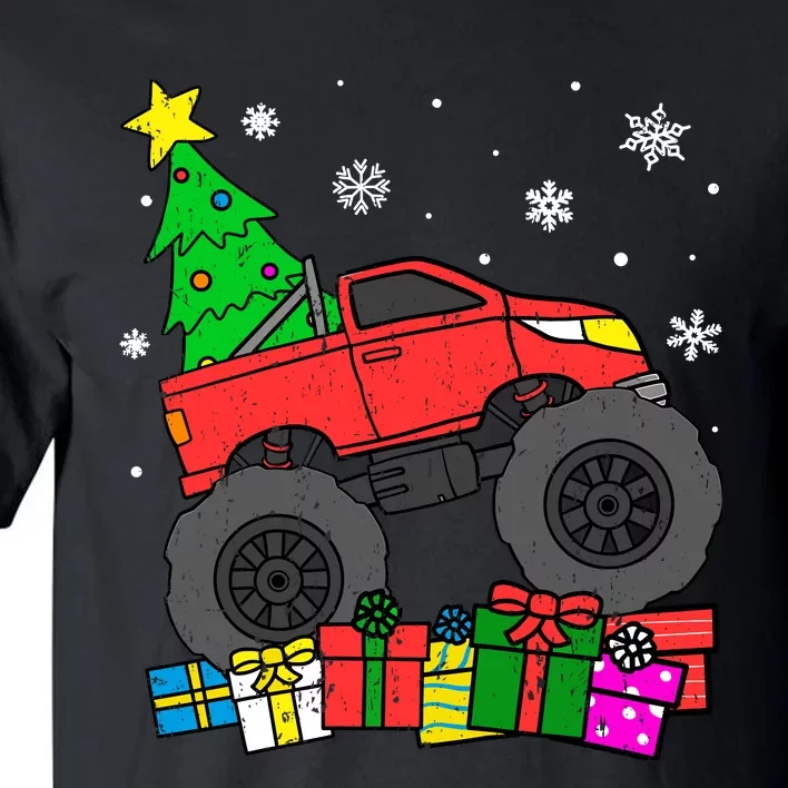 Boy Monster Truck Christmas Tree Snowflakes Tall T-Shirt