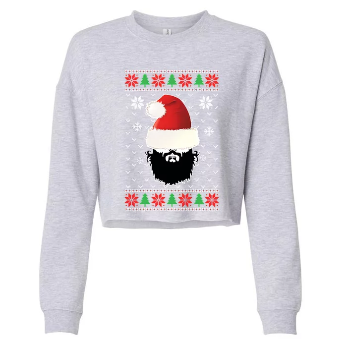 Bearded Man Ugly Christmas Cropped Pullover Crew