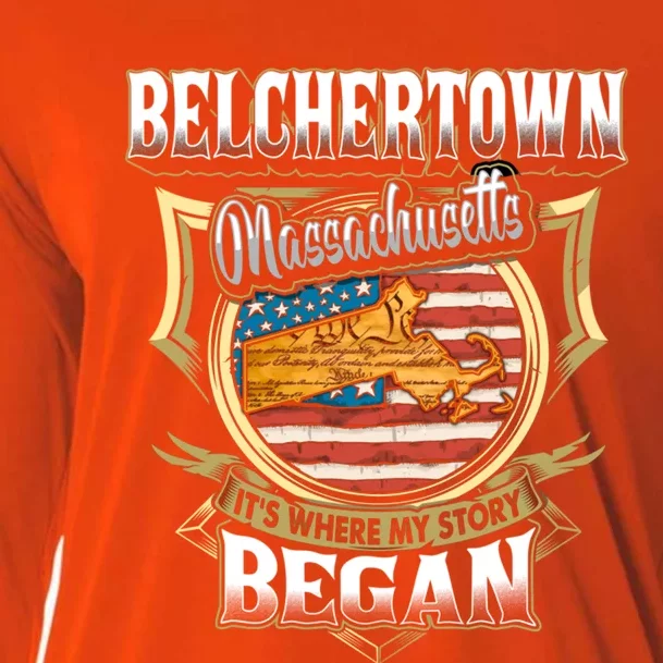 Belchertown Massachusetts Usa Flag 4th Of July Funny Gift Cooling Performance Long Sleeve Crew