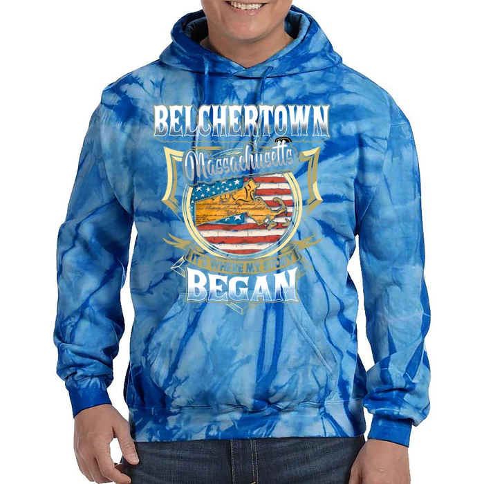 Belchertown Massachusetts Usa Flag 4th Of July Funny Gift Tie Dye Hoodie