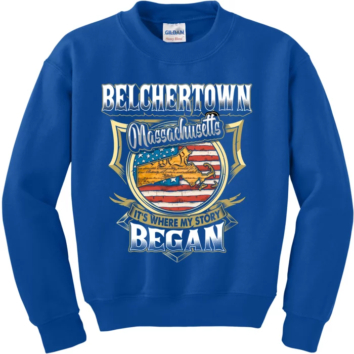 Belchertown Massachusetts Usa Flag 4th Of July Funny Gift Kids Sweatshirt