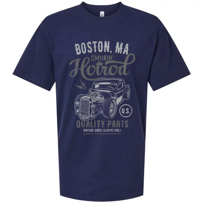 Boston Ma Usa Hotrod Vintage Style Car Design Sueded Cloud Jersey T-Shirt