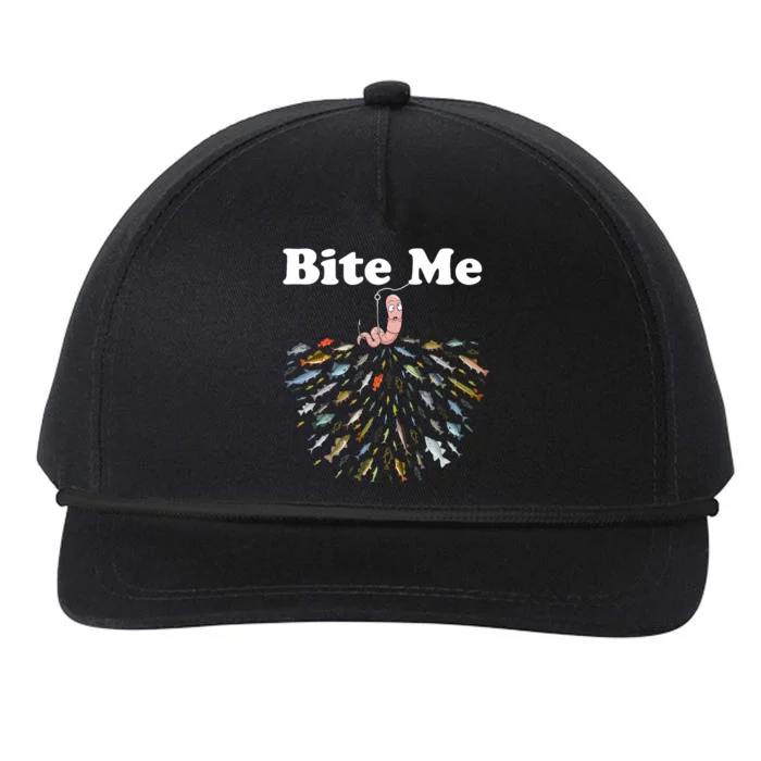 Bite Me Unique Fishing Gift For Fishing Lovers Snapback Five-Panel Rope Hat