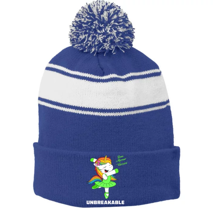 Bone Marrow Unicorn Unbreakable Bone Marrow Warrior Awarenes Gift Stripe Pom Pom Beanie