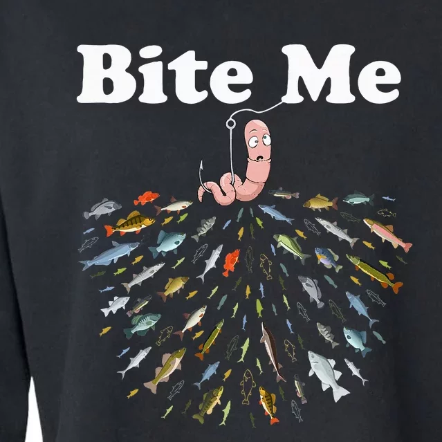 Bite Me Unique Fishing Gift For Fishing Lovers Cropped Pullover Crew