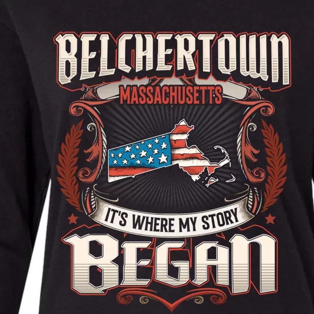 Belchertown Massachusetts Usa Flag 4th Of July Great Gift Womens Cotton Relaxed Long Sleeve T-Shirt