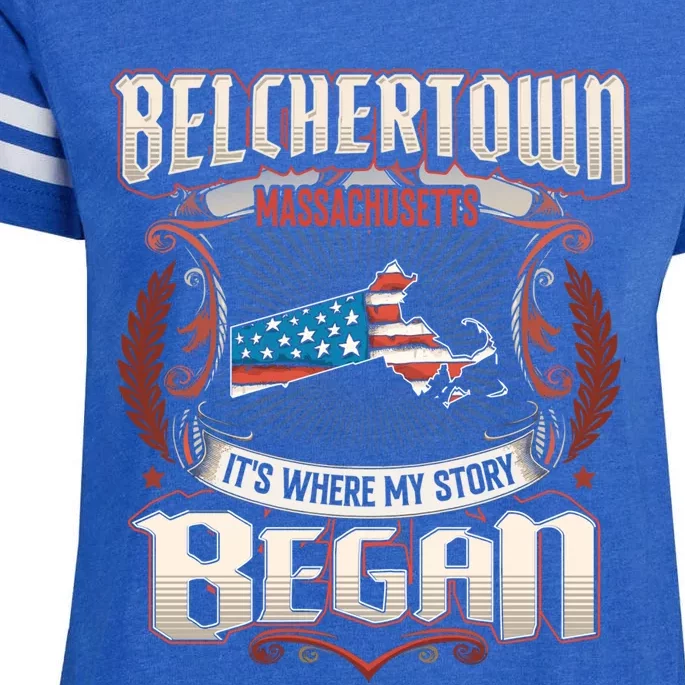 Belchertown Massachusetts Usa Flag 4th Of July Great Gift Enza Ladies Jersey Football T-Shirt