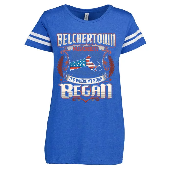 Belchertown Massachusetts Usa Flag 4th Of July Great Gift Enza Ladies Jersey Football T-Shirt