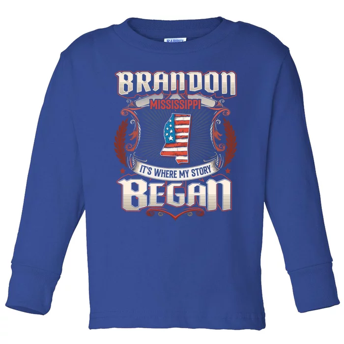 Brandon Mississippi Usa Flag 4th Of July Funny Gift Toddler Long Sleeve Shirt