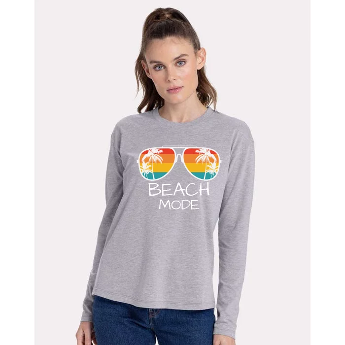 Beach Mode Vacy Mode Beach Life Vintage Sunset Beach Trip Womens Cotton Relaxed Long Sleeve T-Shirt