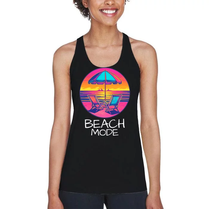 Beach Mode Vacy Mode Beach Life Vacation Mode Vintage Sunset Beach Trip Women's Racerback Tank