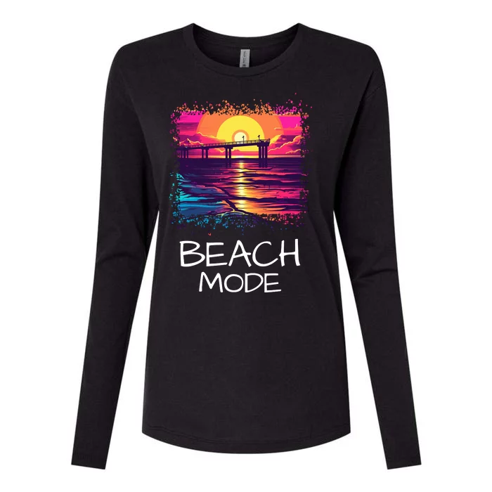 Beach Mode Vacy Mode Beach Life Vacation Mode Vintage Sunset Beach Trip Womens Cotton Relaxed Long Sleeve T-Shirt