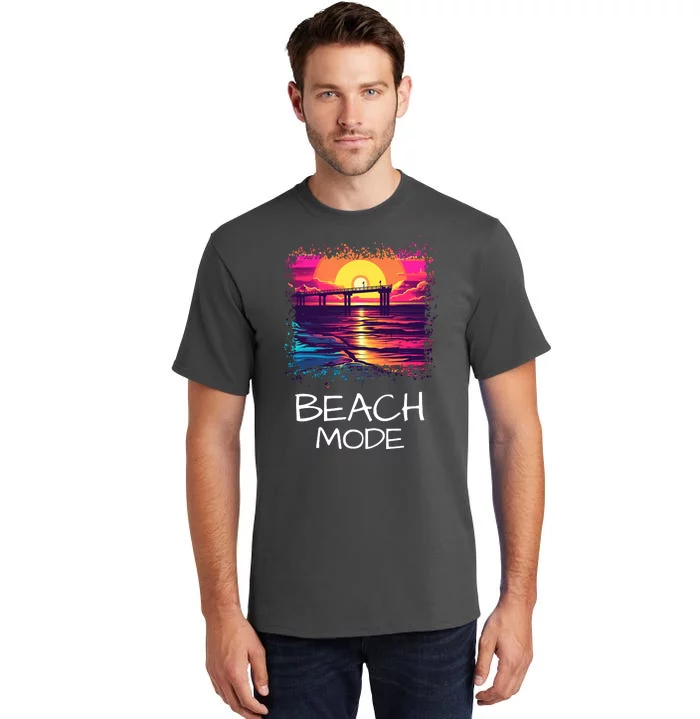 Beach Mode Vacy Mode Beach Life Vacation Mode Vintage Sunset Beach Trip Tall T-Shirt