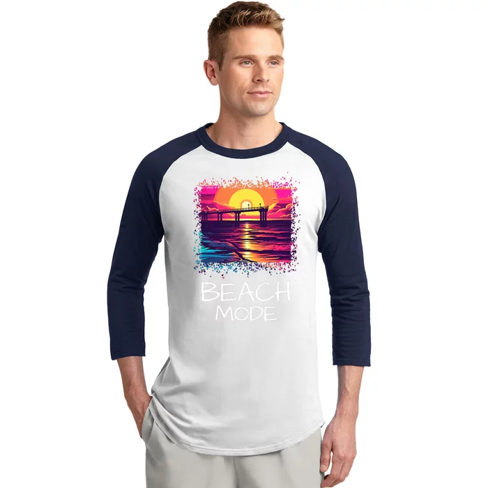 Beach Mode Vacy Mode Beach Life Vacation Mode Vintage Sunset Beach Trip Baseball Sleeve Shirt