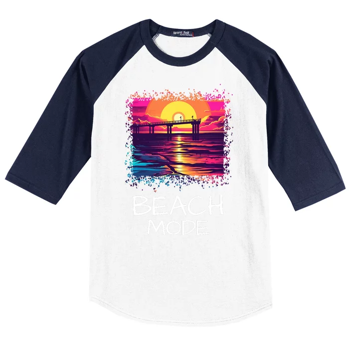 Beach Mode Vacy Mode Beach Life Vacation Mode Vintage Sunset Beach Trip Baseball Sleeve Shirt