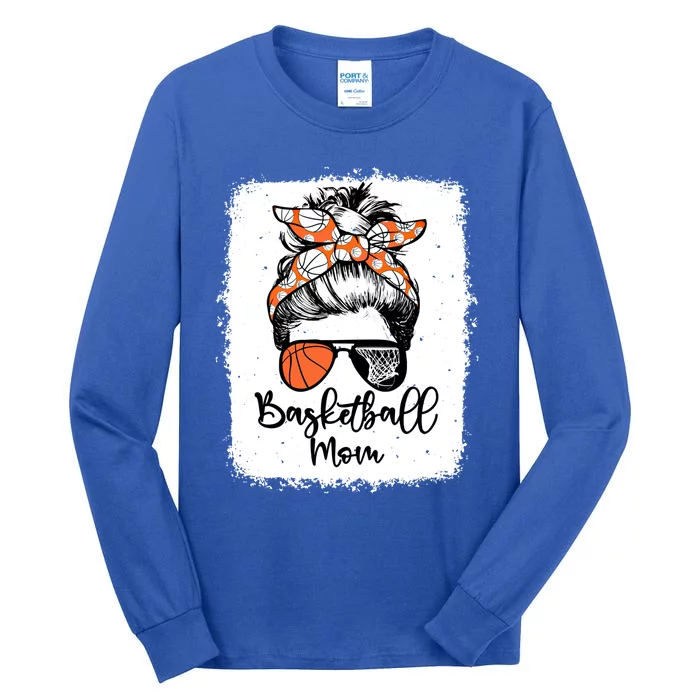 Basketball Mom Vintage Leopard Messy Bun Bleached Great Gift Tall Long Sleeve T-Shirt