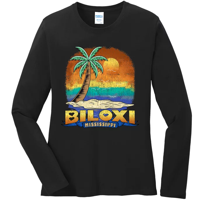 Biloxi Mississippi Vintage Distressed Souvenir Ladies Long Sleeve Shirt