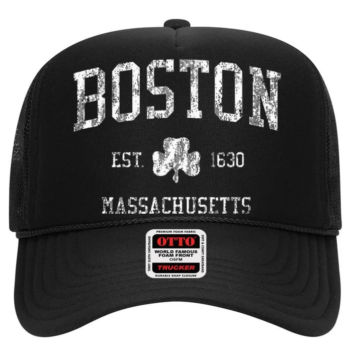 Boston Ma Vintage Shamrock Sports High Crown Mesh Trucker Hat