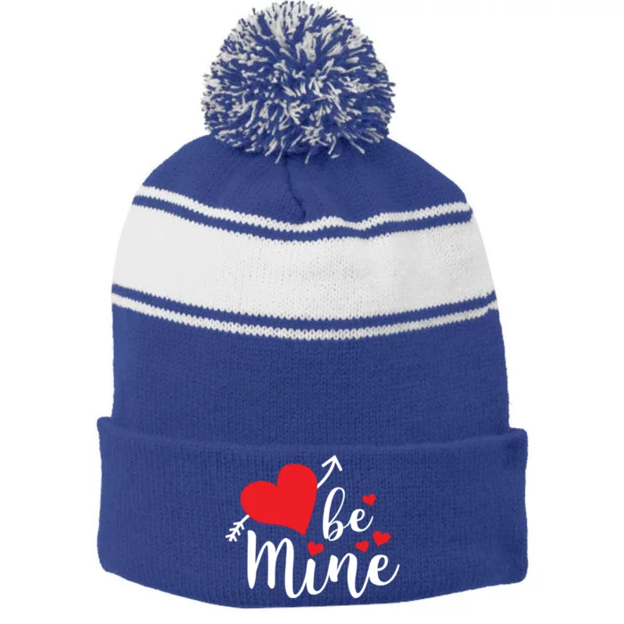 Be Mine Valentine's Day Cute Heart Gift Stripe Pom Pom Beanie