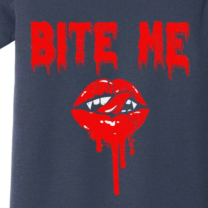 Bite Me Vampire Lover Dripping Blood Spooky Halloween Lover Baby Bodysuit