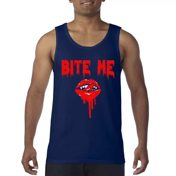 Bite Me Vampire Lover Dripping Blood Spooky Halloween Lover Tank Top