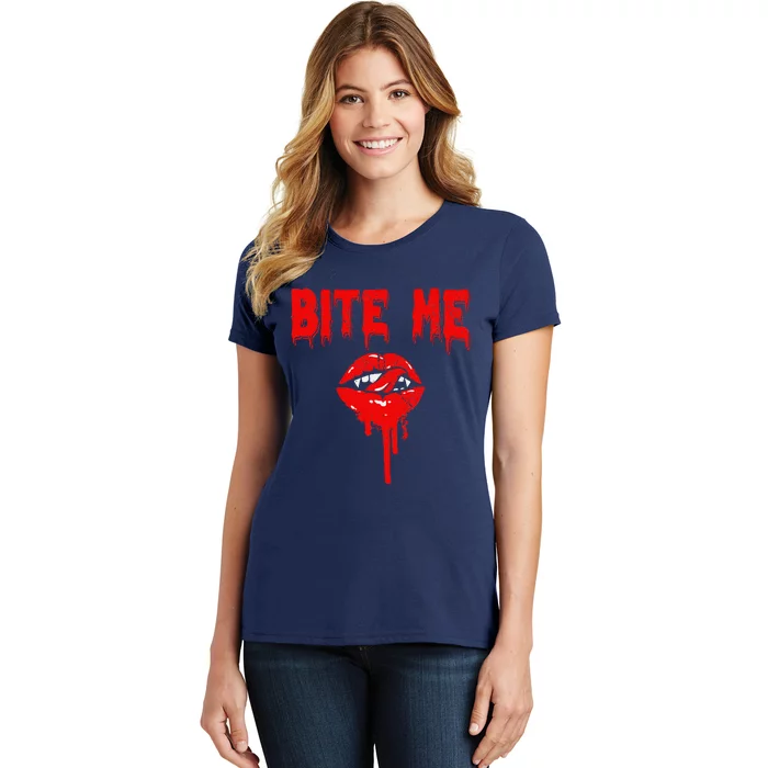 Bite Me Vampire Lover Dripping Blood Spooky Halloween Lover Women's T-Shirt