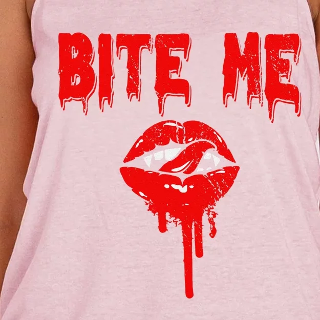 Bite Me Vampire Lover Dripping Blood Spooky Halloween Lover Women's Knotted Racerback Tank