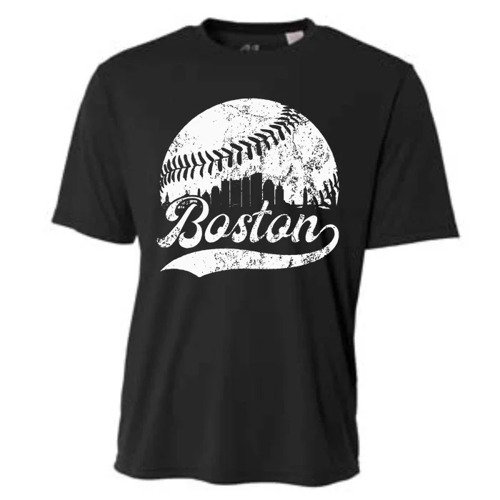 Boston Massachusetts Vintage Skyline Apparel Cooling Performance Crew T-Shirt