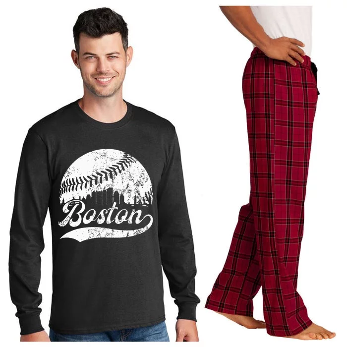 Boston Massachusetts Vintage Skyline Apparel Long Sleeve Pajama Set