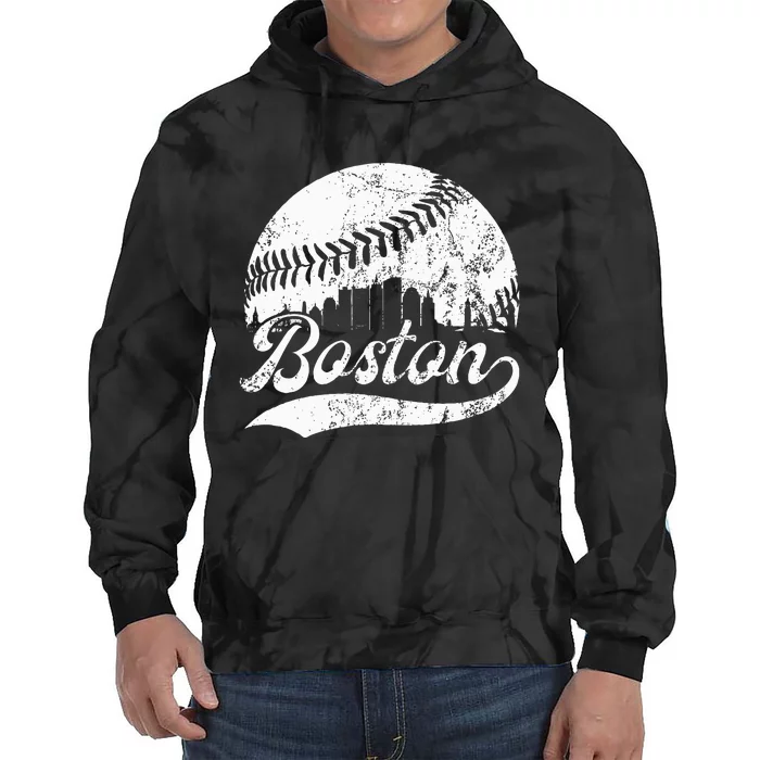 Boston Massachusetts Vintage Skyline Apparel Tie Dye Hoodie