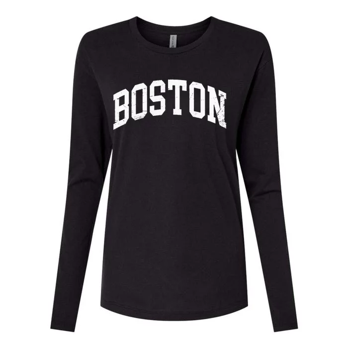 Boston Massachusetts Vintage Distressed Worn Womens Cotton Relaxed Long Sleeve T-Shirt