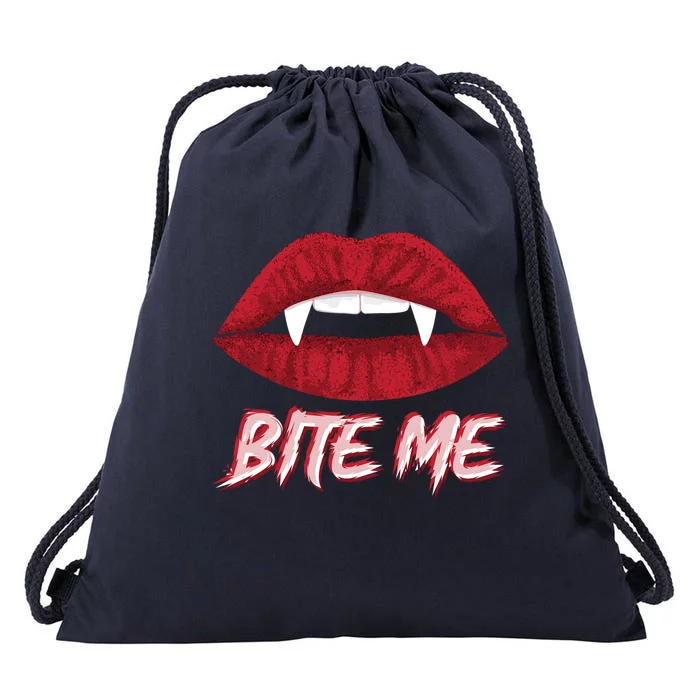 Bite Me Vampire Fangs Diy Halloween For Aspiring Dracula Funny Gift Drawstring Bag