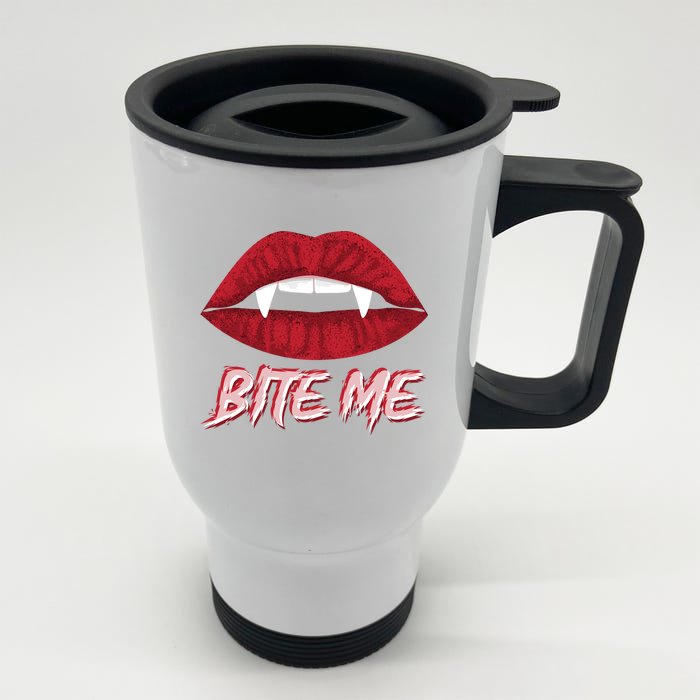 Bite Me Vampire Fangs Diy Halloween For Aspiring Dracula Funny Gift Front & Back Stainless Steel Travel Mug