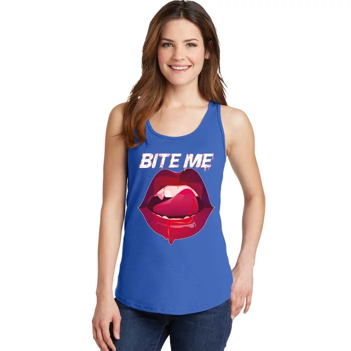 Bite Me Vampire Teeth With Rose Gift Ladies Essential Tank