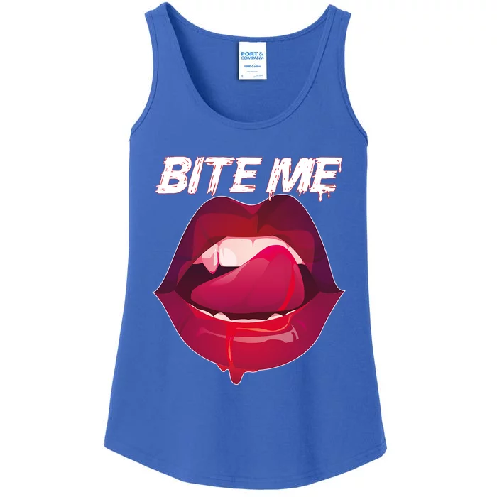 Bite Me Vampire Teeth With Rose Gift Ladies Essential Tank