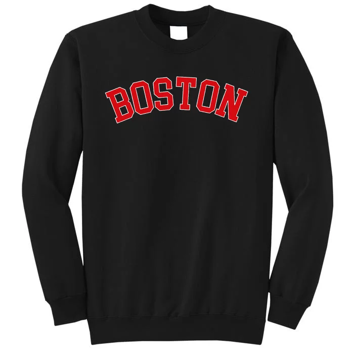 Boston Ma Varsity Style Red Text Tall Sweatshirt