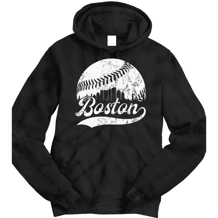 Boston Massachusetts Vintage Skyline Apparel Tie Dye Hoodie