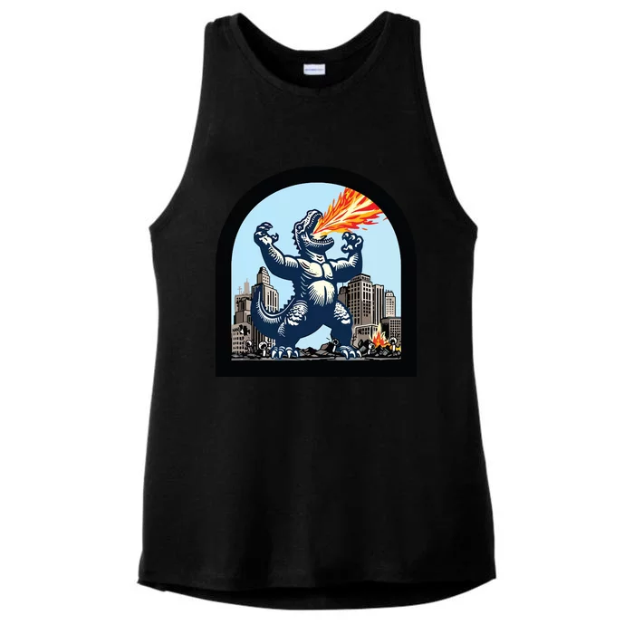 Big Monster Versus Tiny People Ladies Tri-Blend Wicking Tank