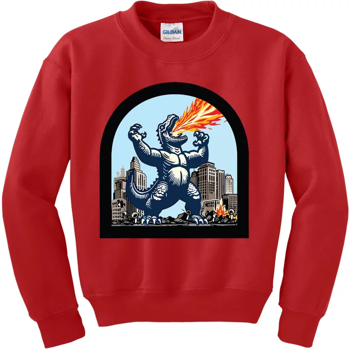 Big Monster Versus Tiny People Kids Sweatshirt