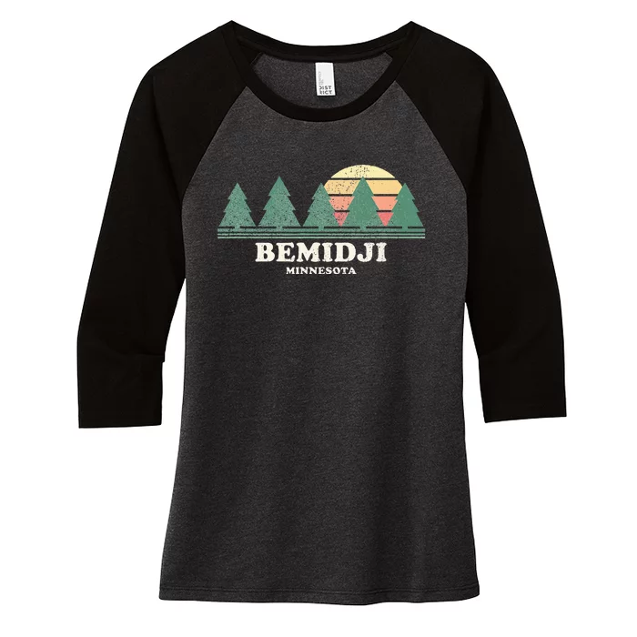 Bemidji Mn Vintage Throwback Retro 70s Design Women's Tri-Blend 3/4-Sleeve Raglan Shirt